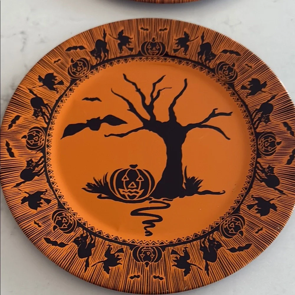 Set of Four Vintage Tin Halloween Themed Plates by restoration hardware
